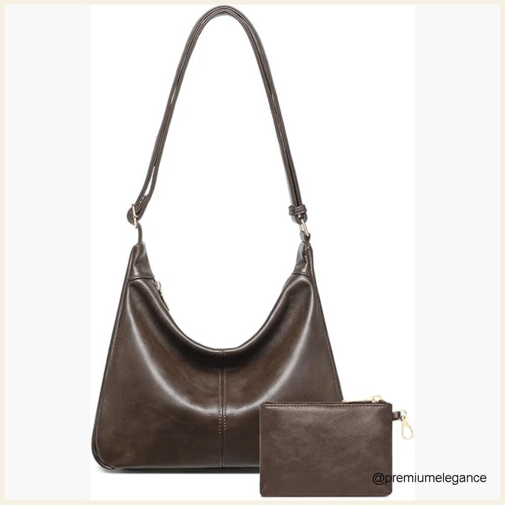 Large Vegan Leather Hobo Bag with Mini Purse, Adjustable Crossbody Strap